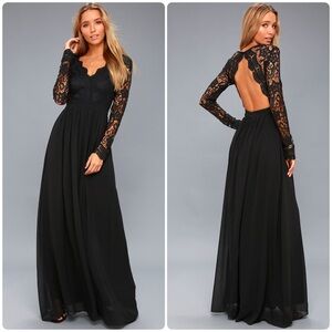 Lulus Awaken My Love Black Long Sleeve Lace Maxi Dress Formal NWT Size Medium